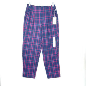 A New Day High Rise Tapered Leg Navy Plaid Pants Size 4